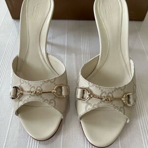 Gucci Beige Mules with Gold Detail